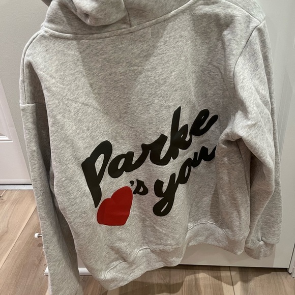 NWOT Parke Loves You Hoodie Pullover Sweatshirt Gray Grey - Picture 3 of 4